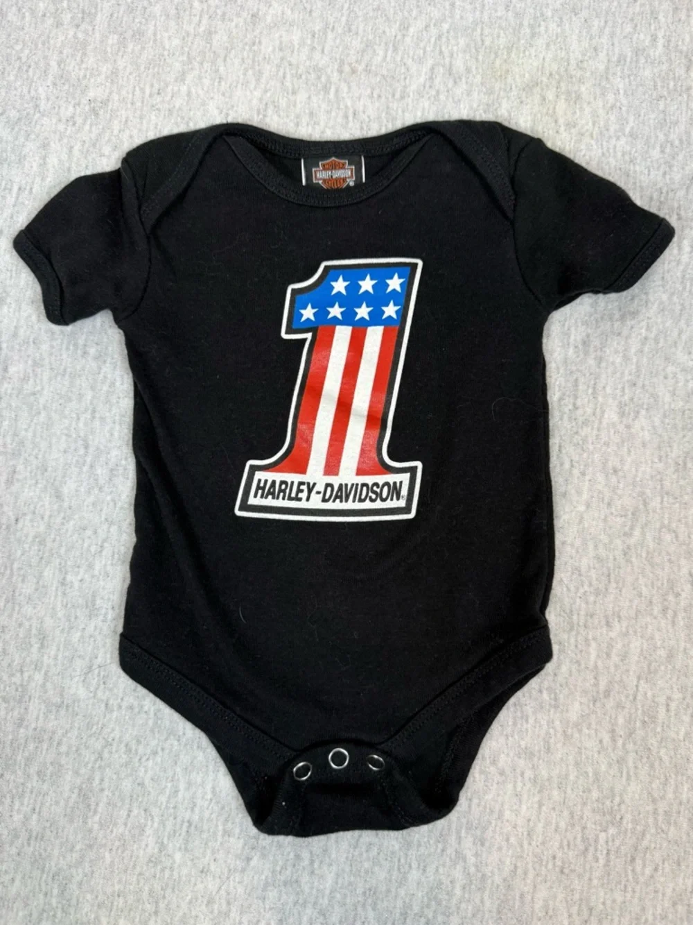 Harley-Davidson‎ Baby Bodysuit Patriotic Number 1 Red White Blue - 3-6M